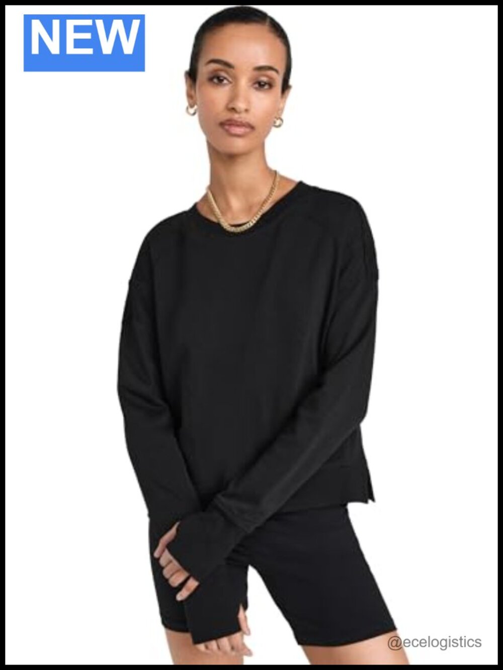 Women's Organic Cotton Sweatshirt Long Sleeve Crewneck Raglan Thumbholes French